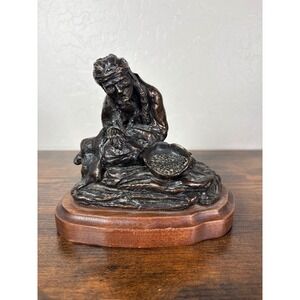 Libby 1976 Native American Woman Bronze Sculpture Limited Edition 4/25 Wood Base